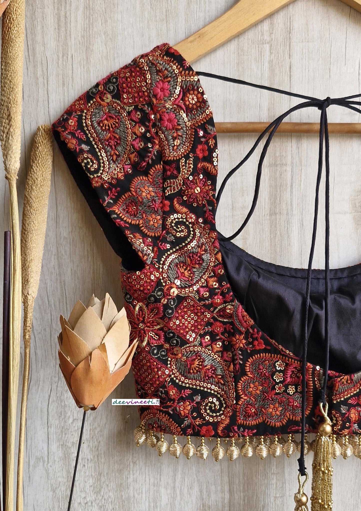 Black Embroidered Cap Sleeves Blouse  DVBL_390