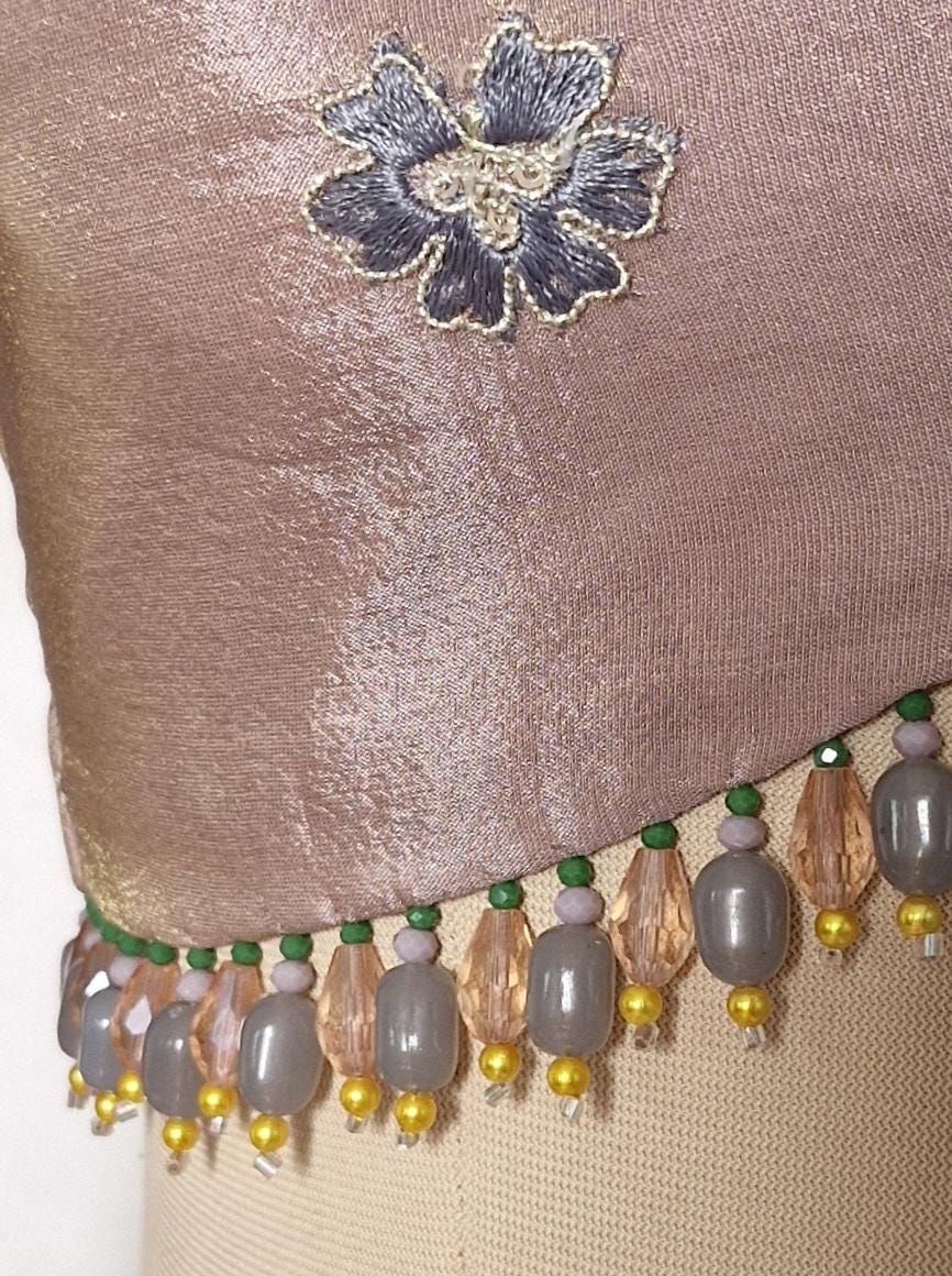 Dusty Rose Pink Embroidered Tissue Silk Blouse  DVBL_442