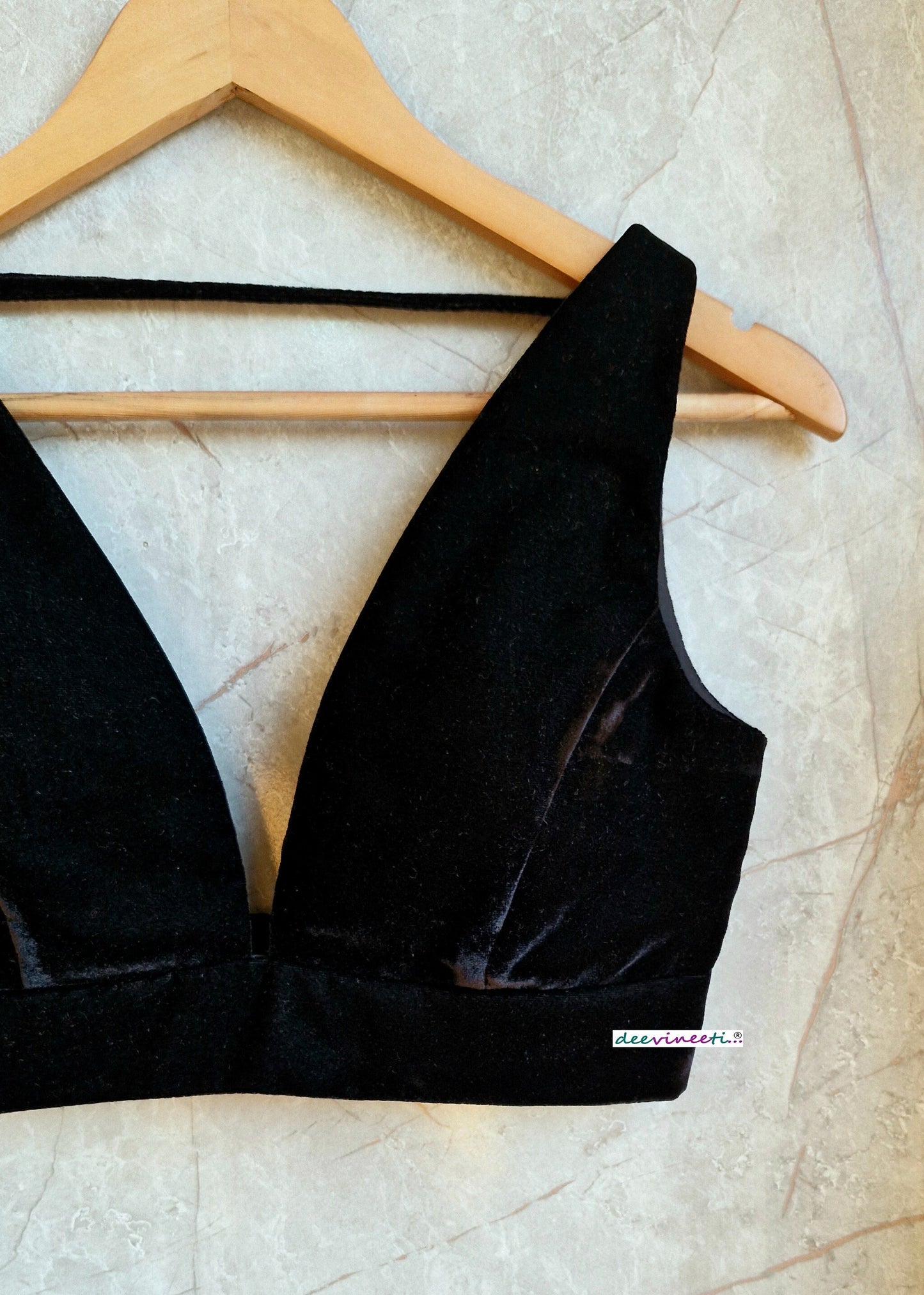 Black Velvet Plunge Neckline Blouse DVBL_332