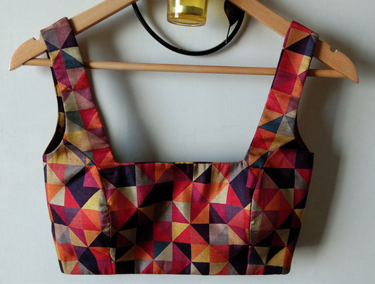 Khadi Silk Multicolor Geometric Print Blouse. DVBL_021