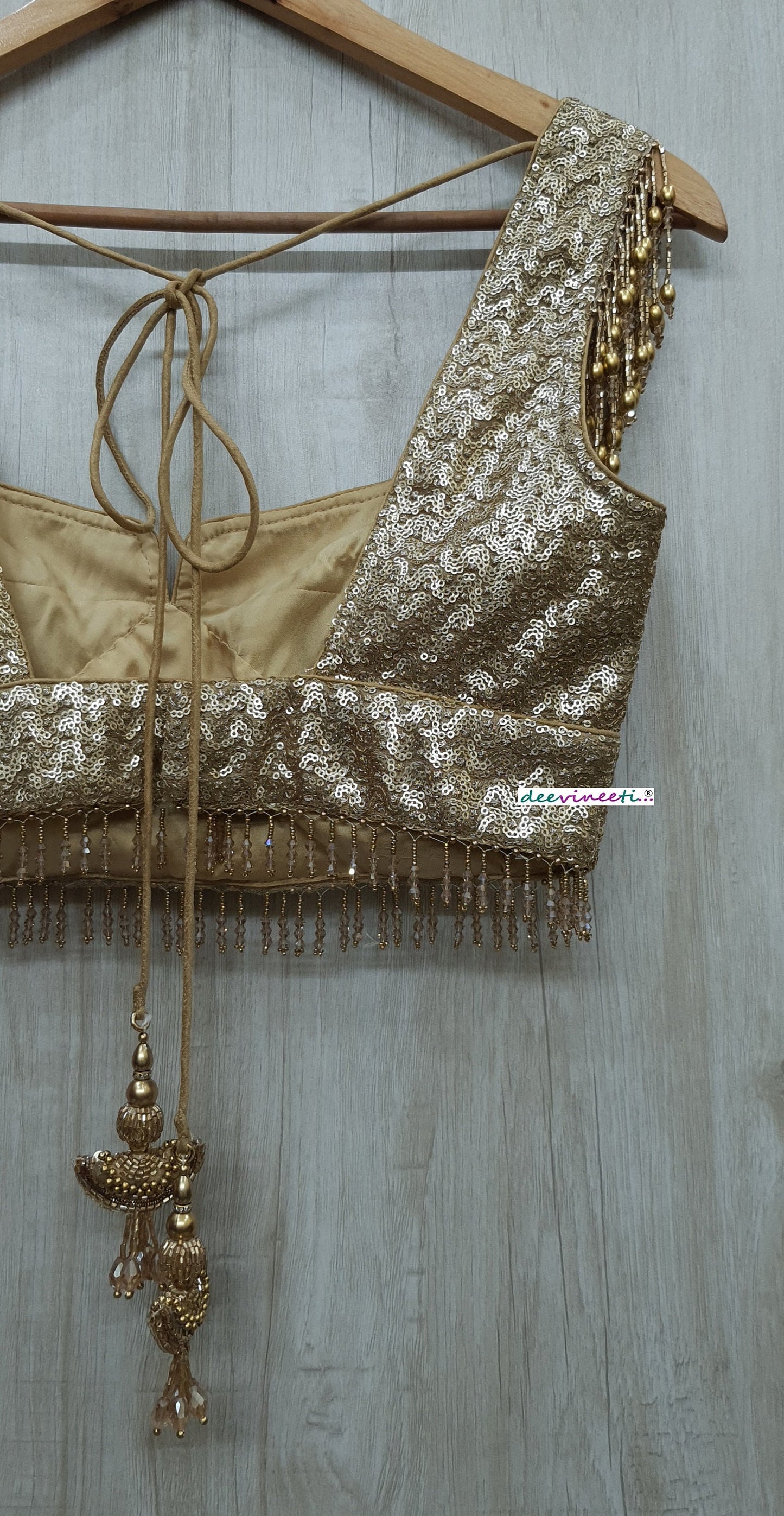 Gold Sequins Embroidered Sweetheart Neck Blouse DVBL_230