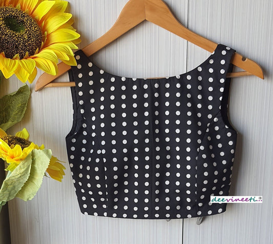 Black Polka Printed Boat Neck Blouse DVBL_083