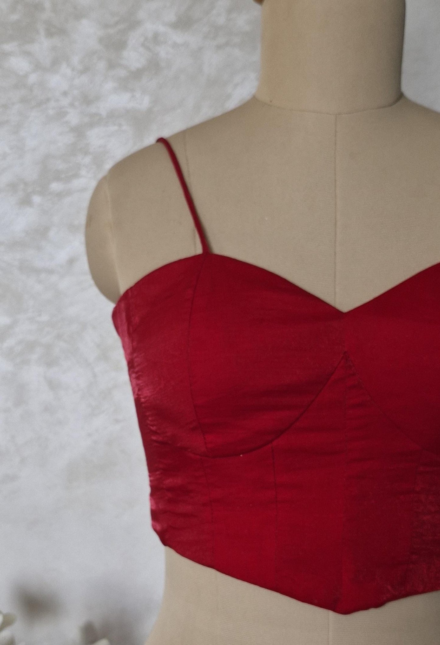 Cherry Red Organza Spaghetti Corset Blouse DVCB_005