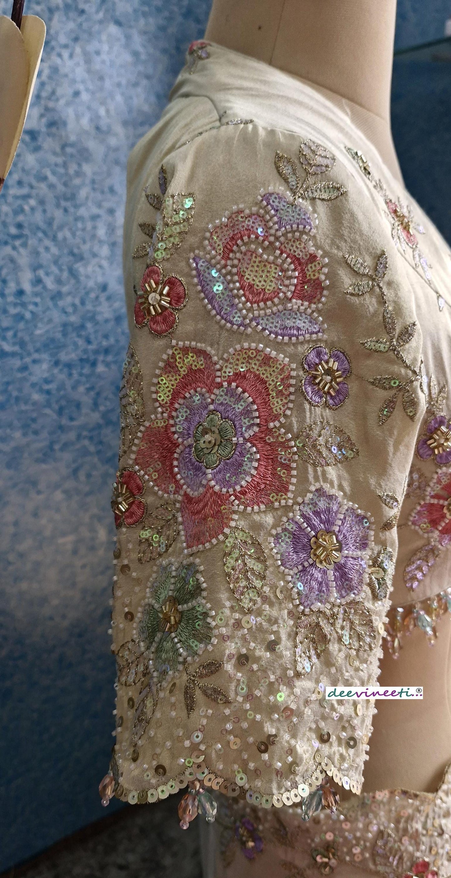 Embroidered Tissue Silk Deep V Neck Blouse DVBL_370