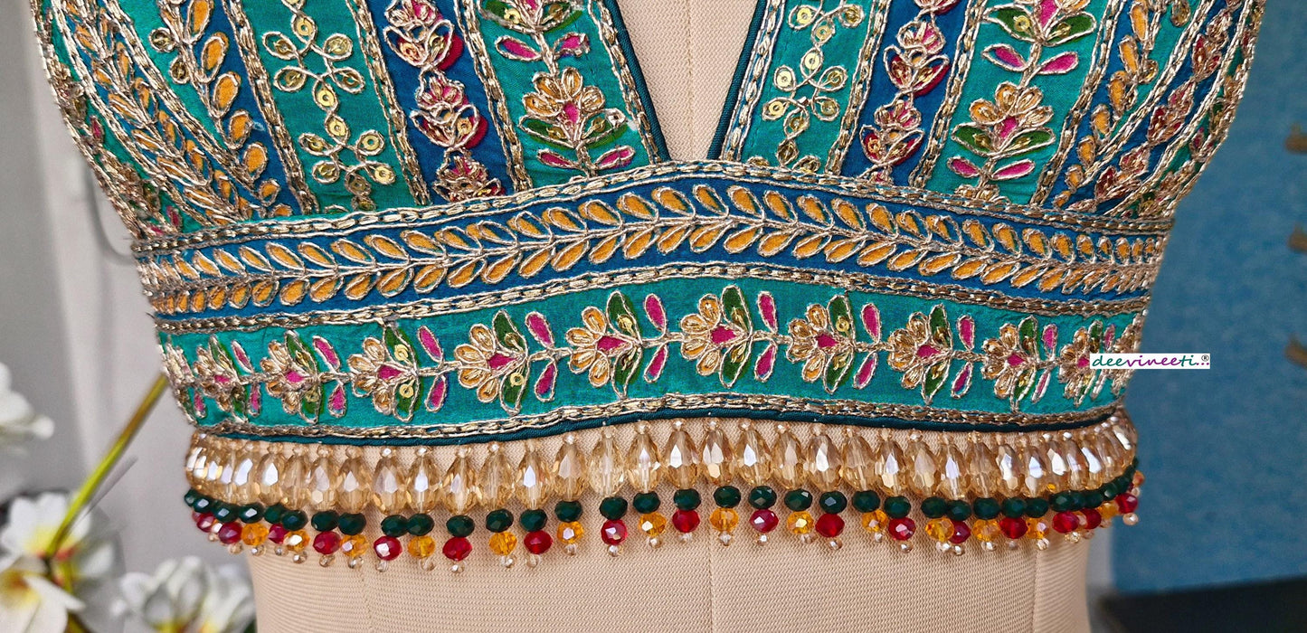 Green Embroidered Plunge Neckline Blouse DVBL_402