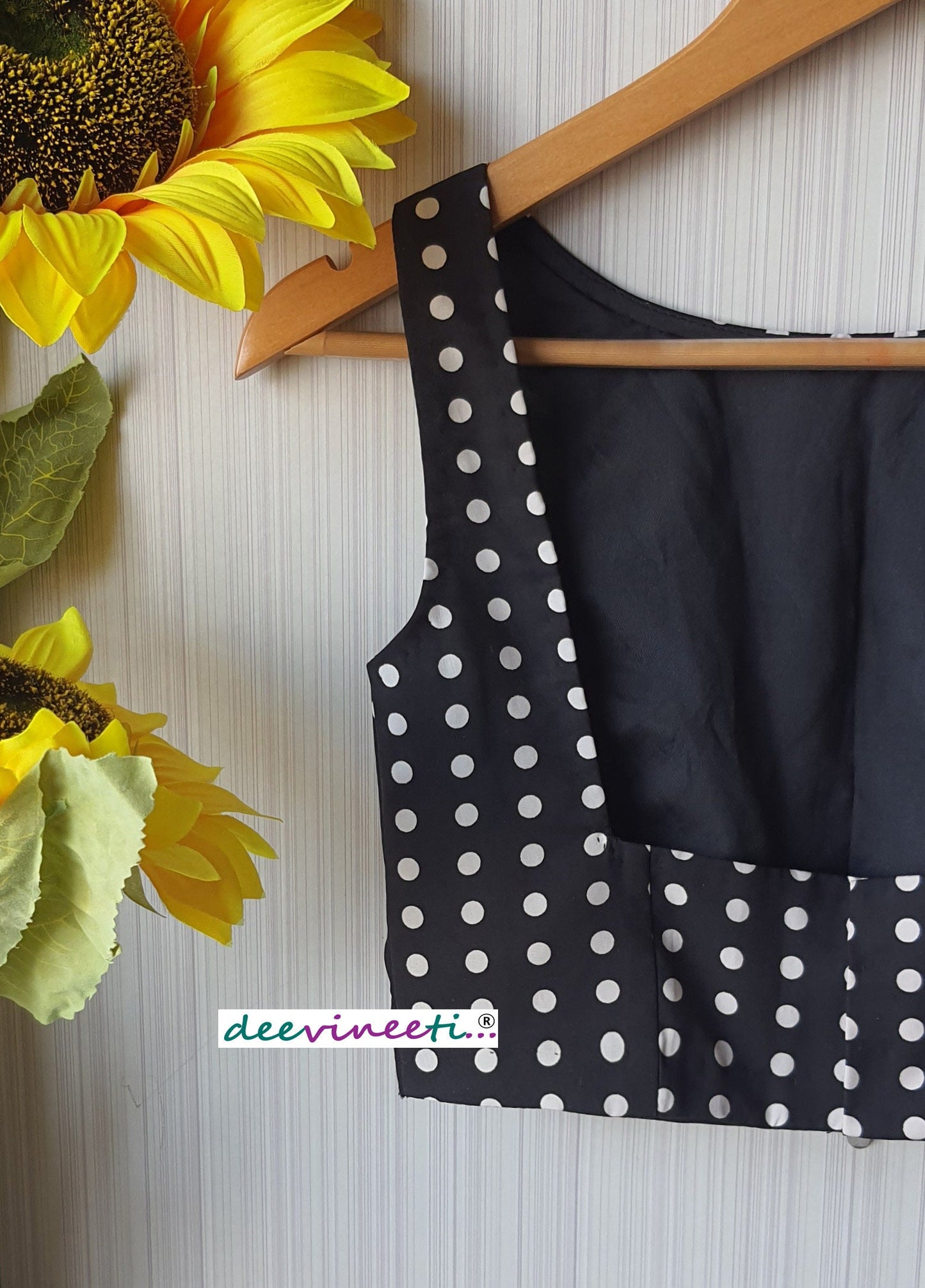 Black Polka Printed Boat Neck Blouse DVBL_083