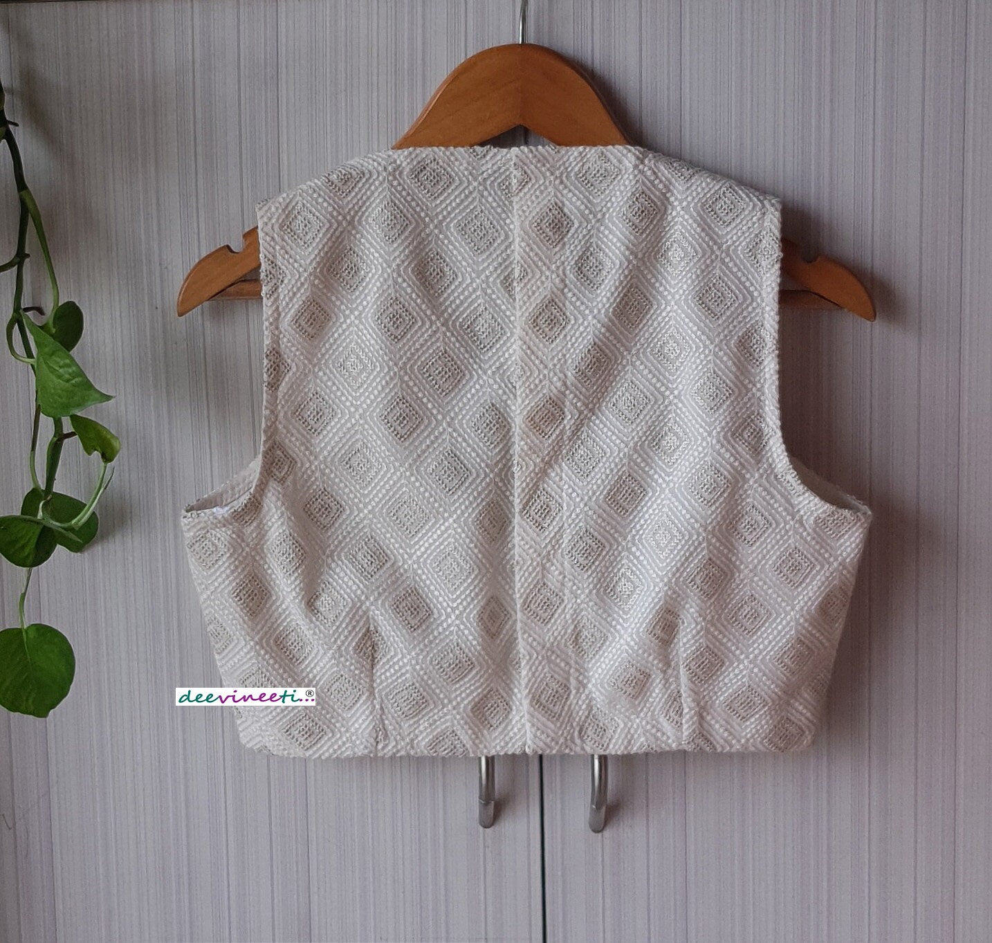 Ivory Chikankari Plunge Neckline Blouse DVBL_249