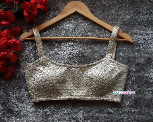 Light Gold Sequins Embroidered Spaghetti Blouse DVBL_106