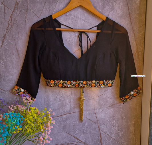 Black Georgette V Neck Blouse  DVBL_330