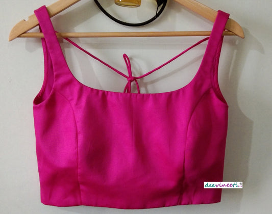 Modal Satin Hot Pink U Neck Blouse. DVBL_019