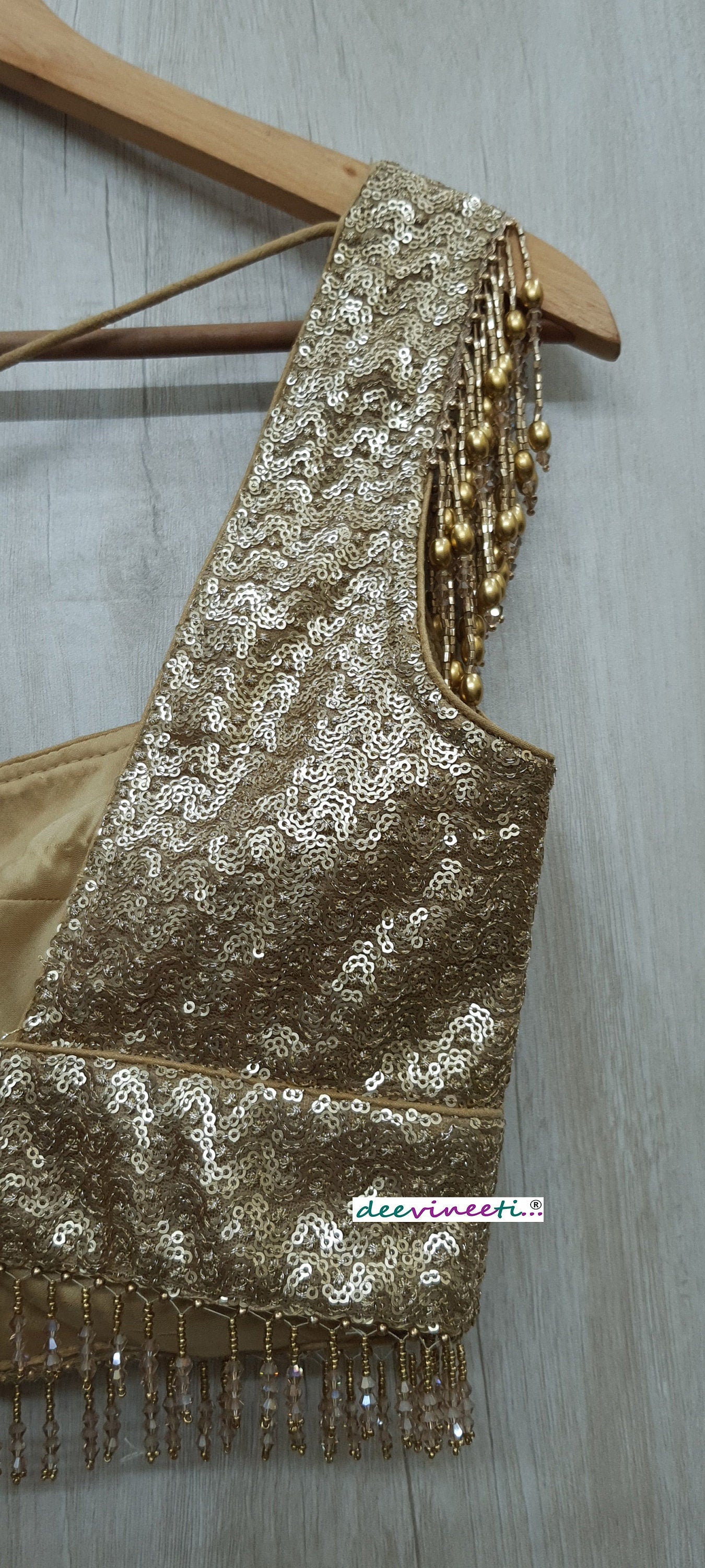 Gold Sequins Embroidered Sweetheart Neck Blouse DVBL_230