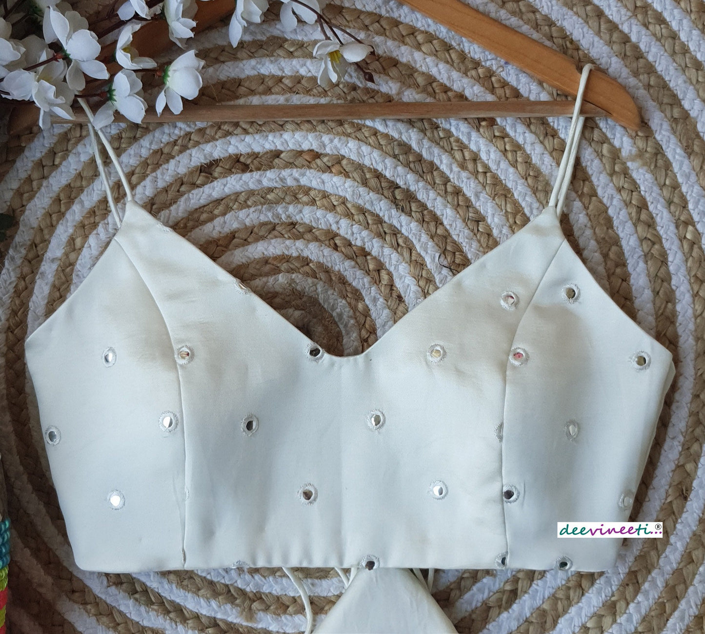 Off-White Satin Silk Spaghetti Blouse DVBL_148