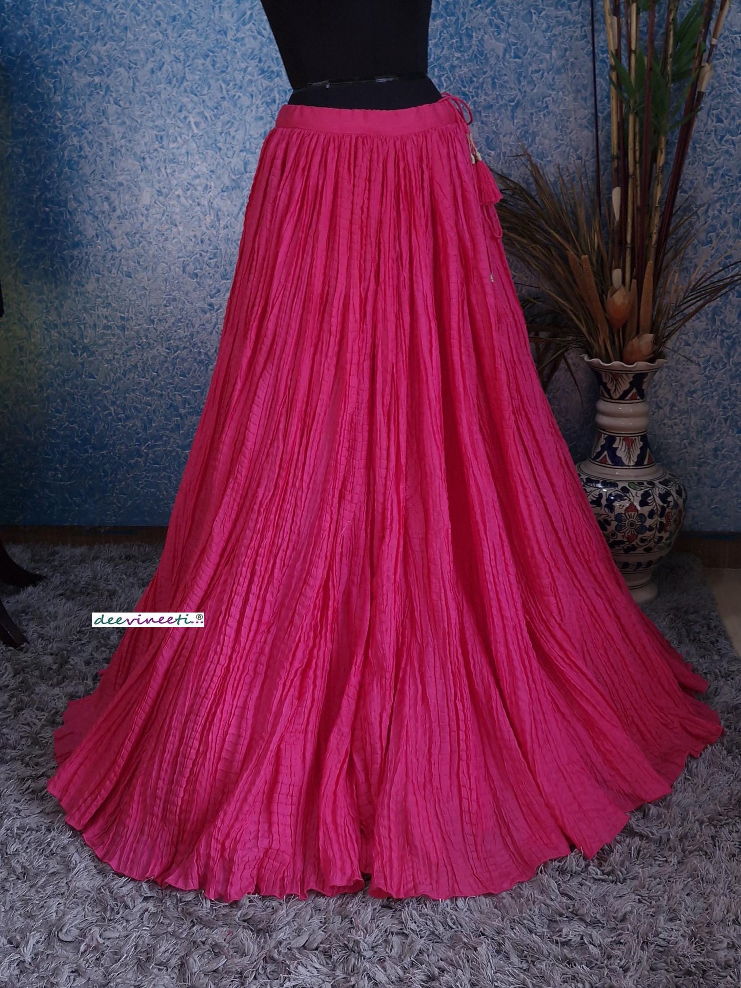 Hot Pink Crush Silk Lehenga Skirt DVLS_050