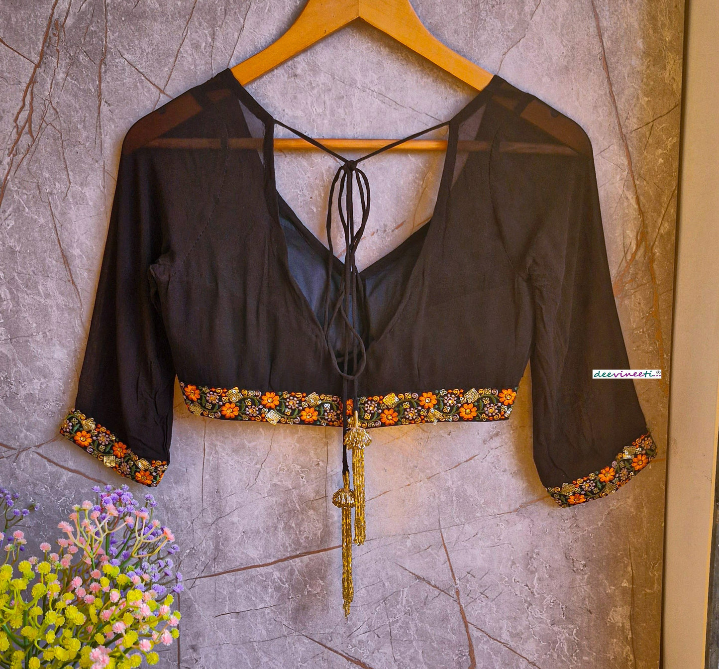 Black Georgette V Neck Blouse  DVBL_330