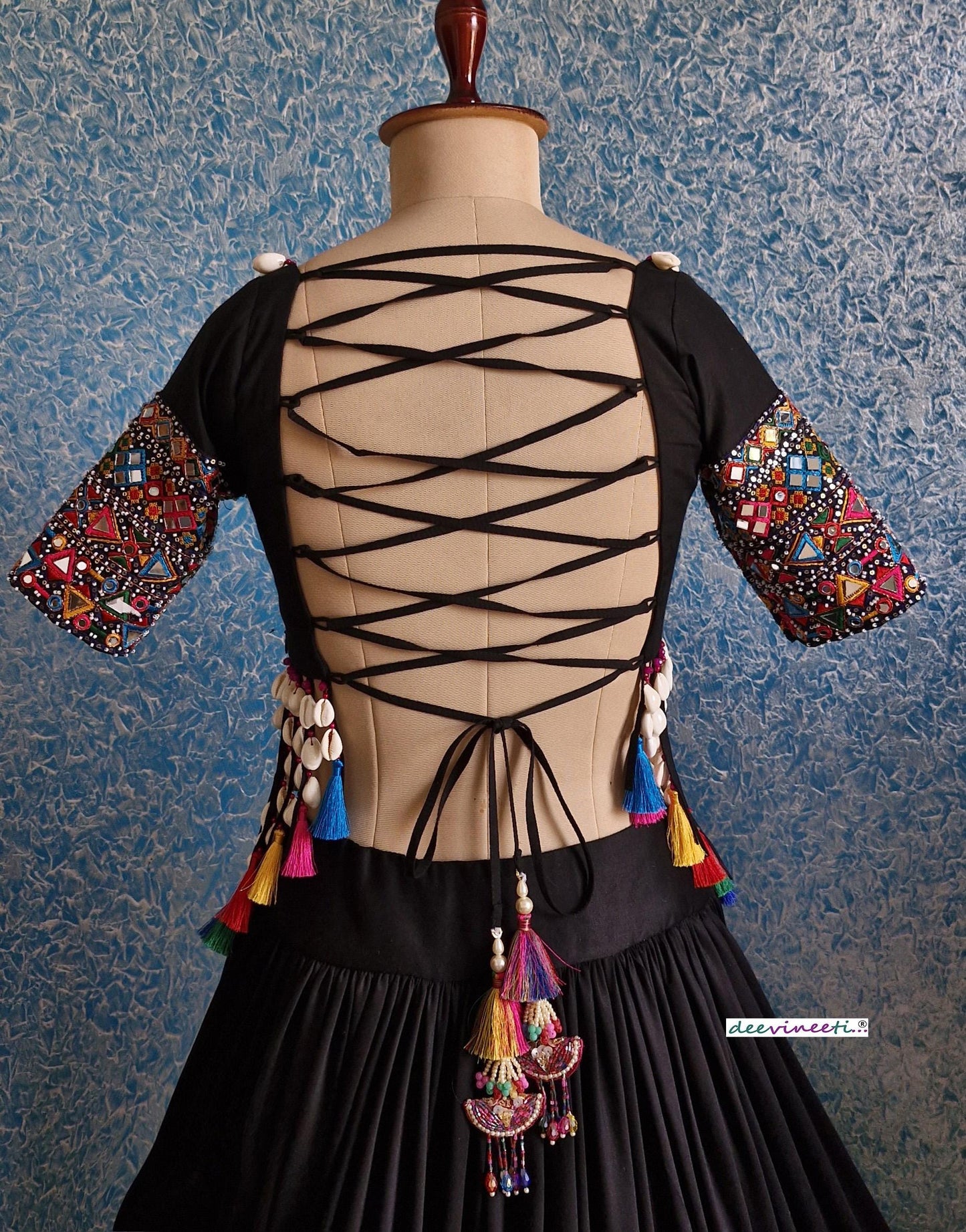 Black Modal Cotton Mirror Embroidered Dandiya Blouse DVBL_375