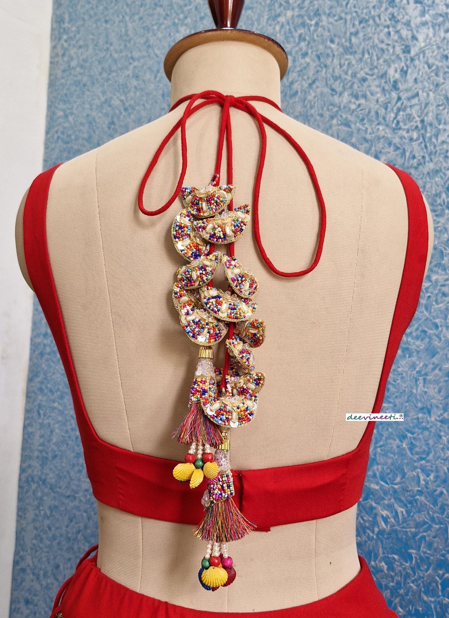 Red Cotton Mirror Embroidered Dandiya Blouse DVBL_376