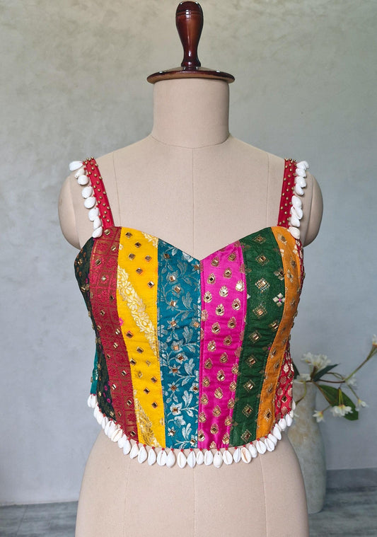 Multicolor Brocade Spaghetti Corset Blouse DVCB_008