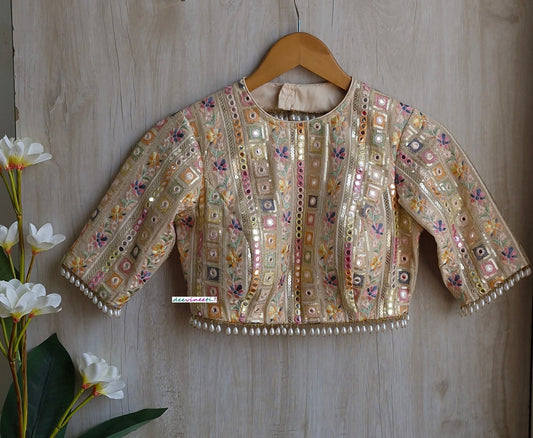 Beige Embroidered Georgette Jewel Neck Blouse DVBL_309