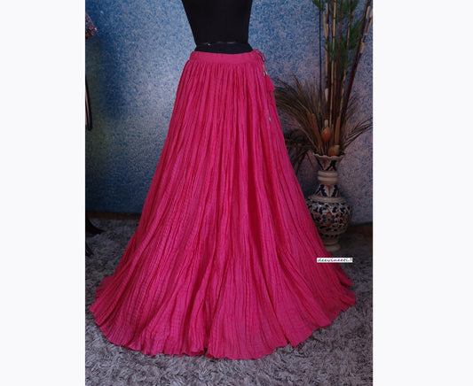 Hot Pink Crush Silk Lehenga Skirt DVLS_050