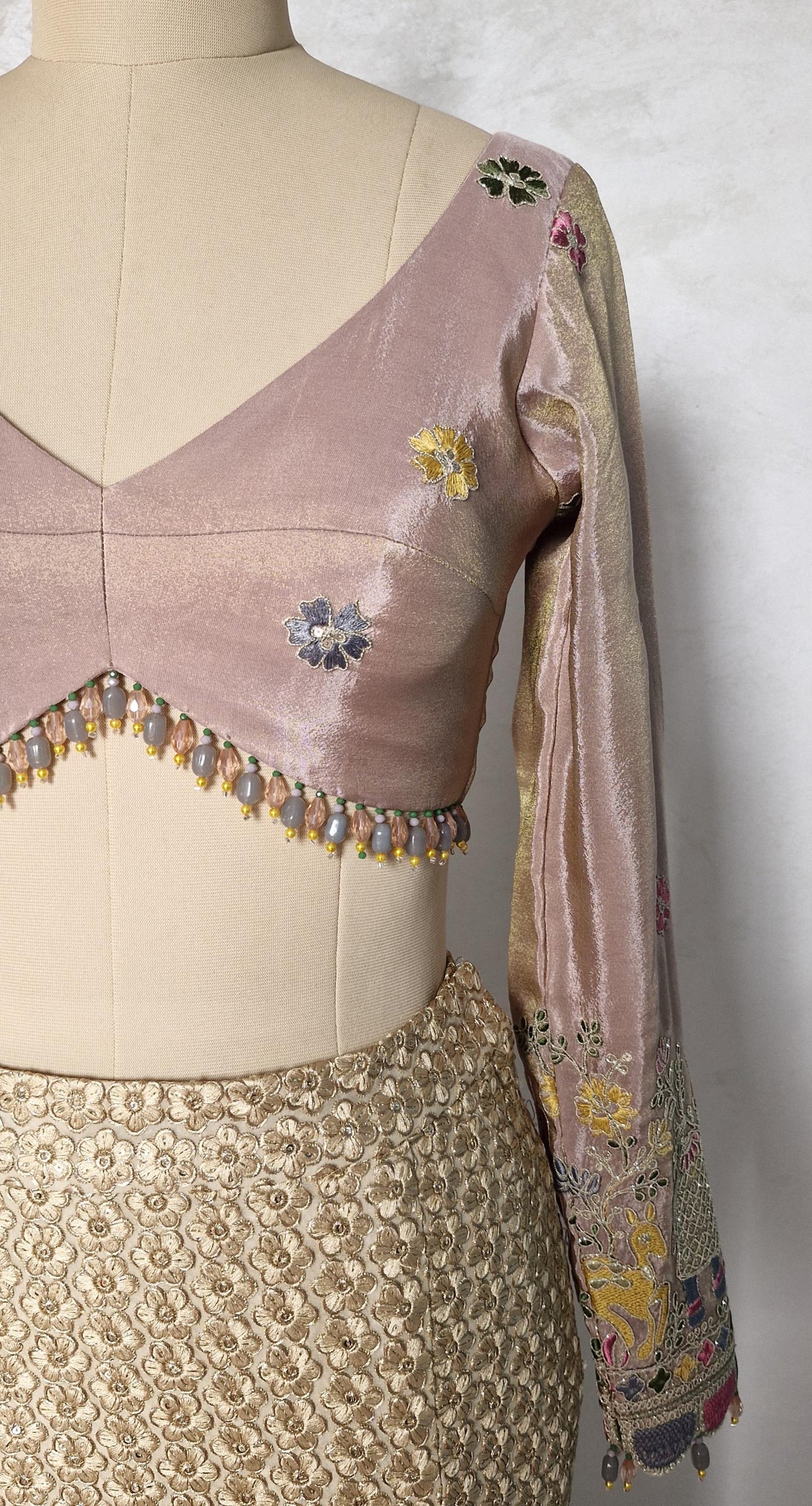 Dusty Rose Pink Embroidered Tissue Silk Blouse  DVBL_442