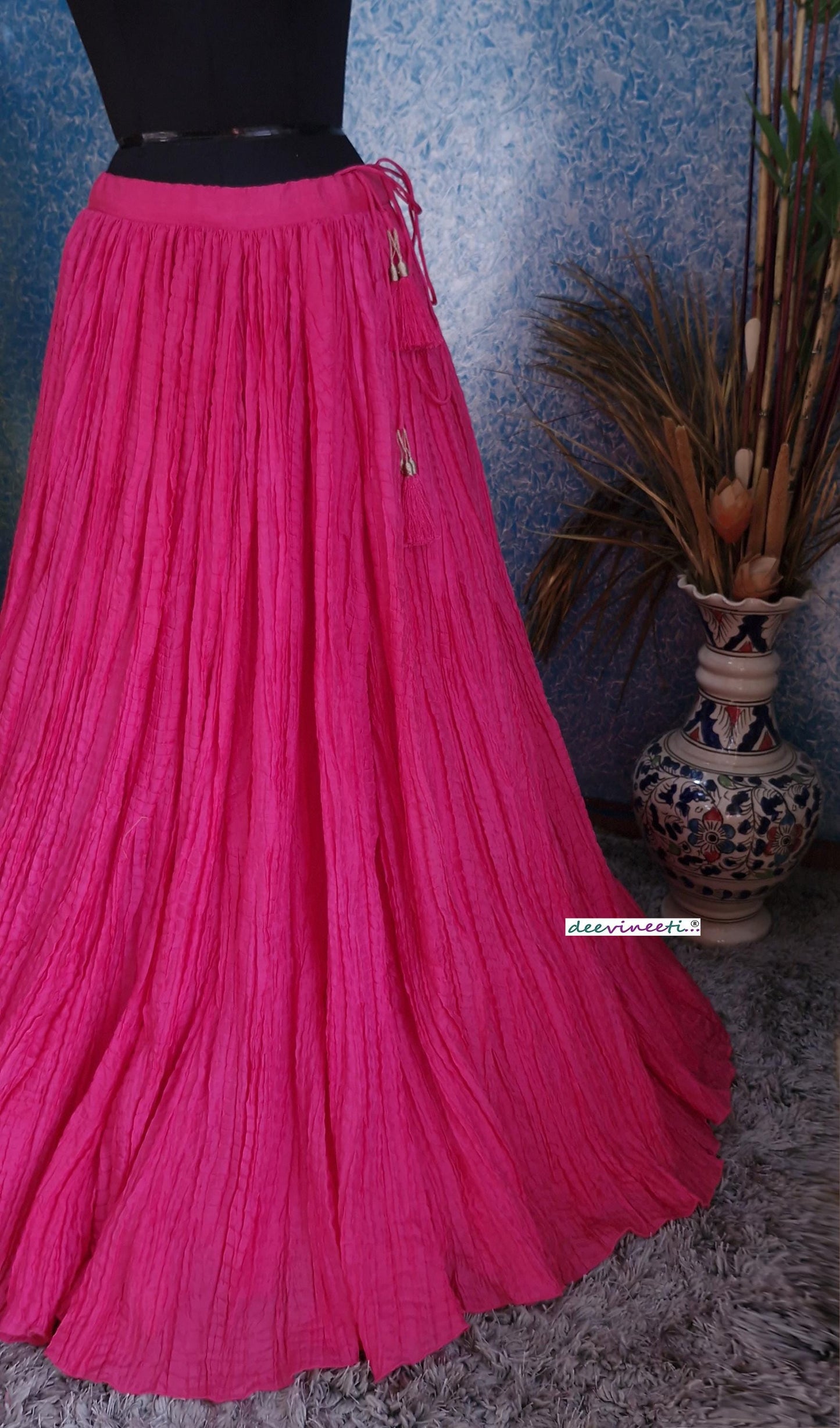 Hot Pink Crush Silk Lehenga Skirt DVLS_050