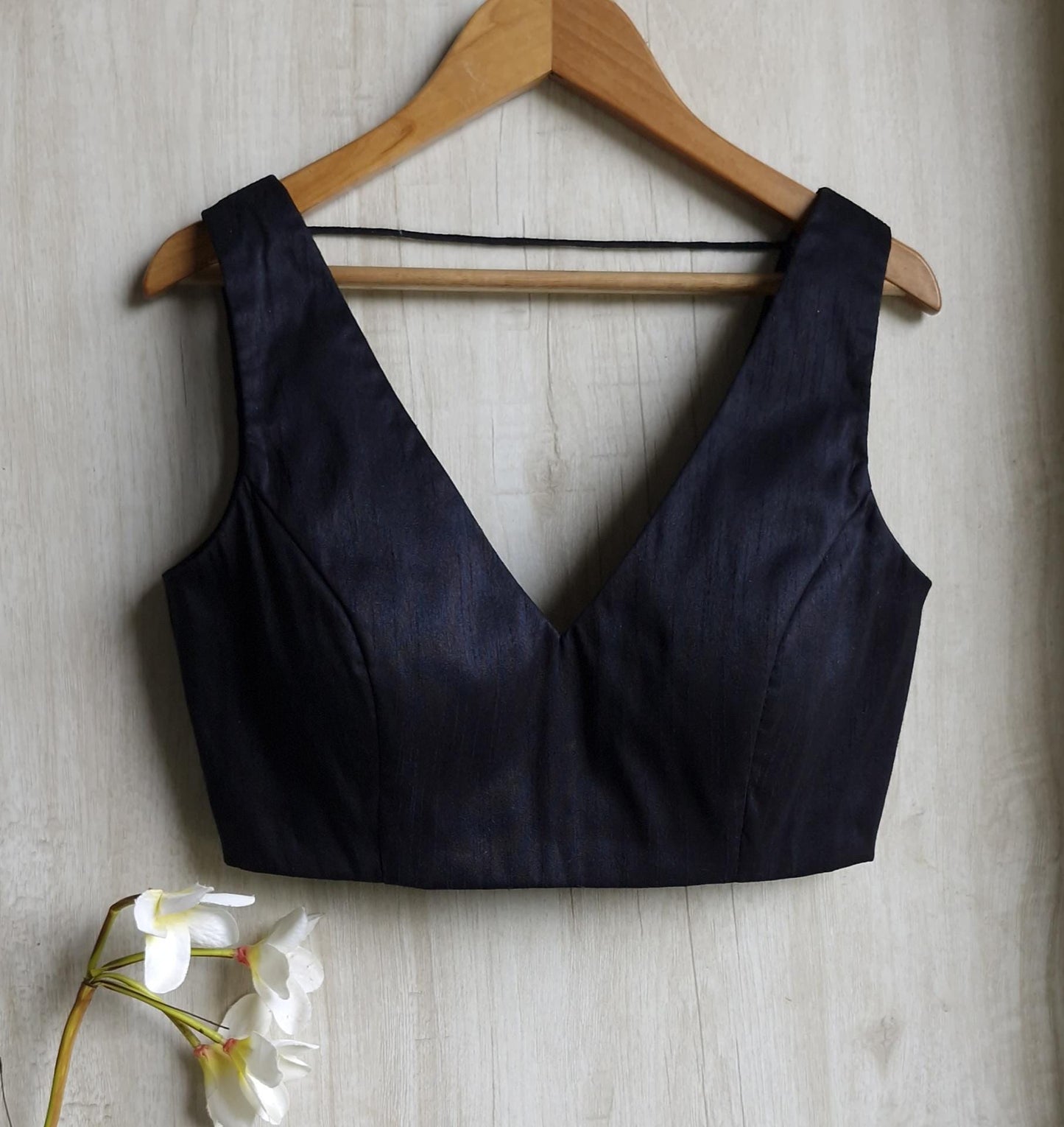 Raw Silk V Neck Solid Blouse DVBL_003