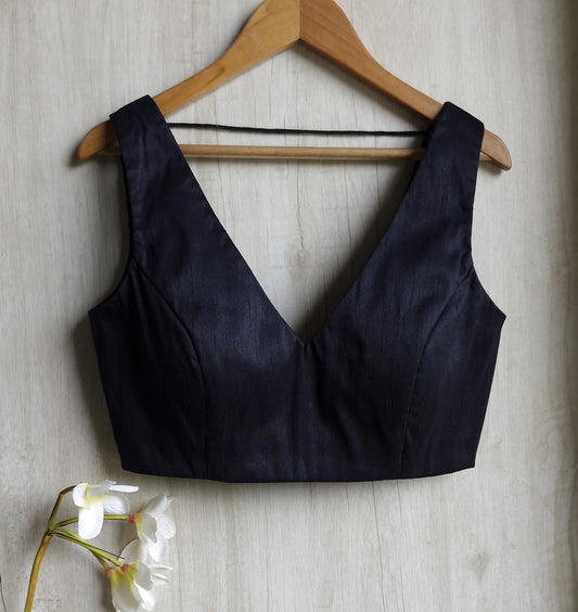 Raw Silk V Neck Solid Blouse DVBL_003