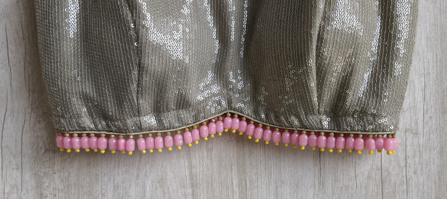 Sequins Embroidered Greenish Grey Blouse DVBL_453
