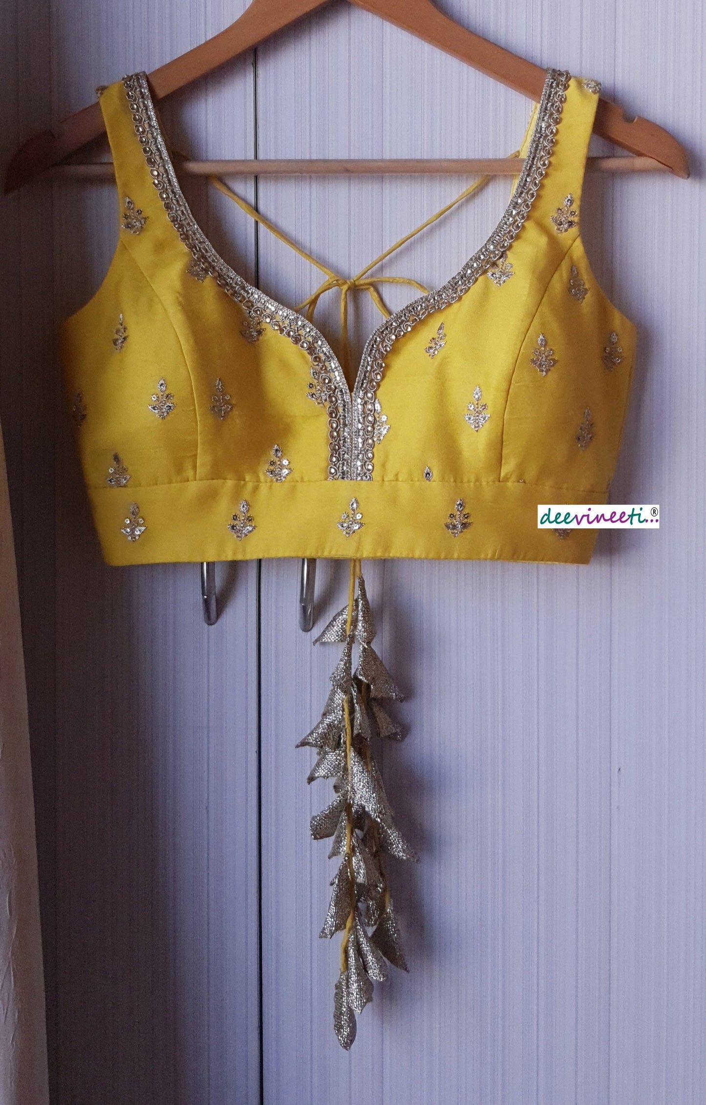 Yellow Embroidered Chanderi Deep Sweetheart Neck Blouse DVBL_141