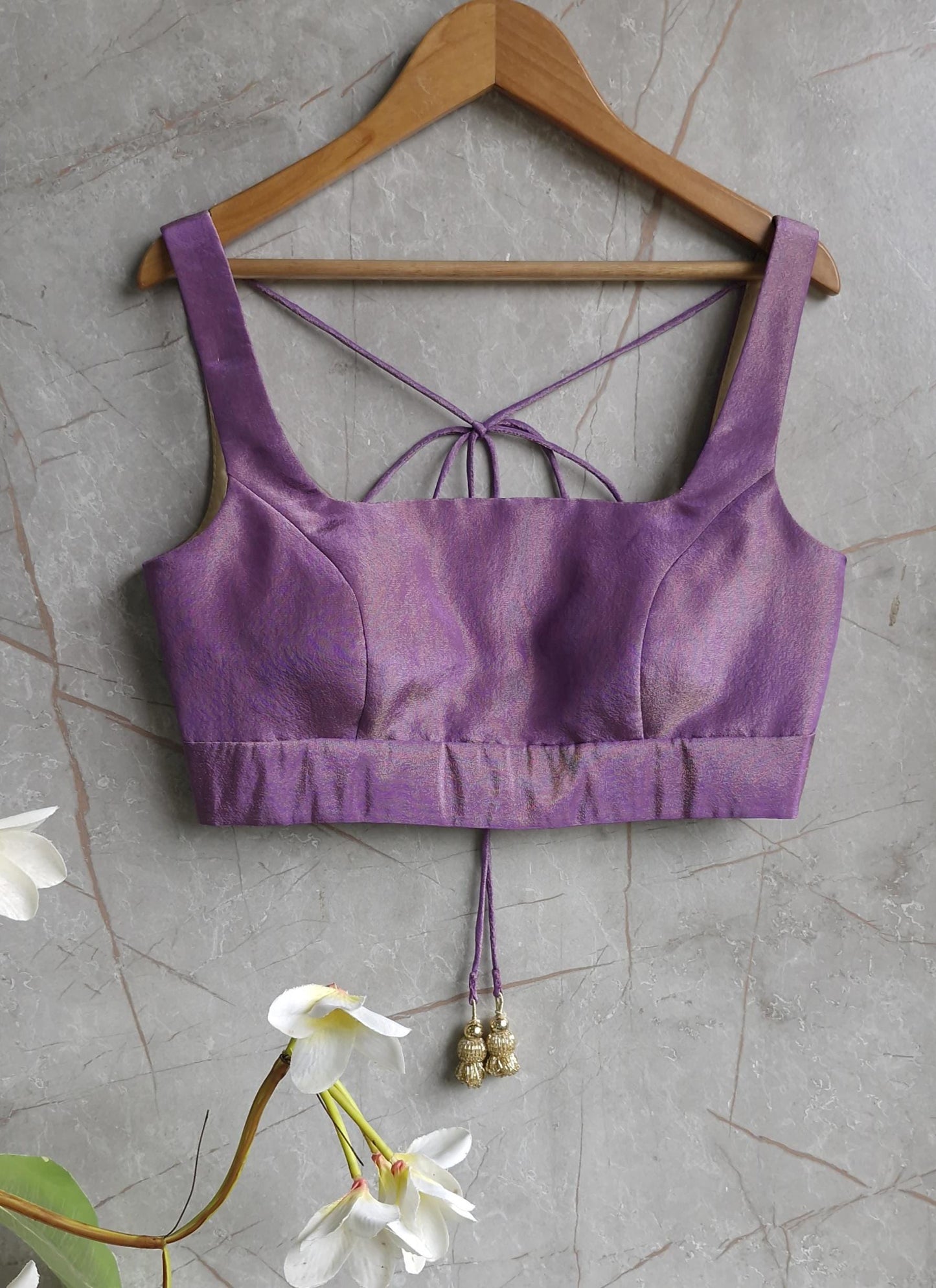Purple Tissue Silk Square Neck Blouse DVBL_439