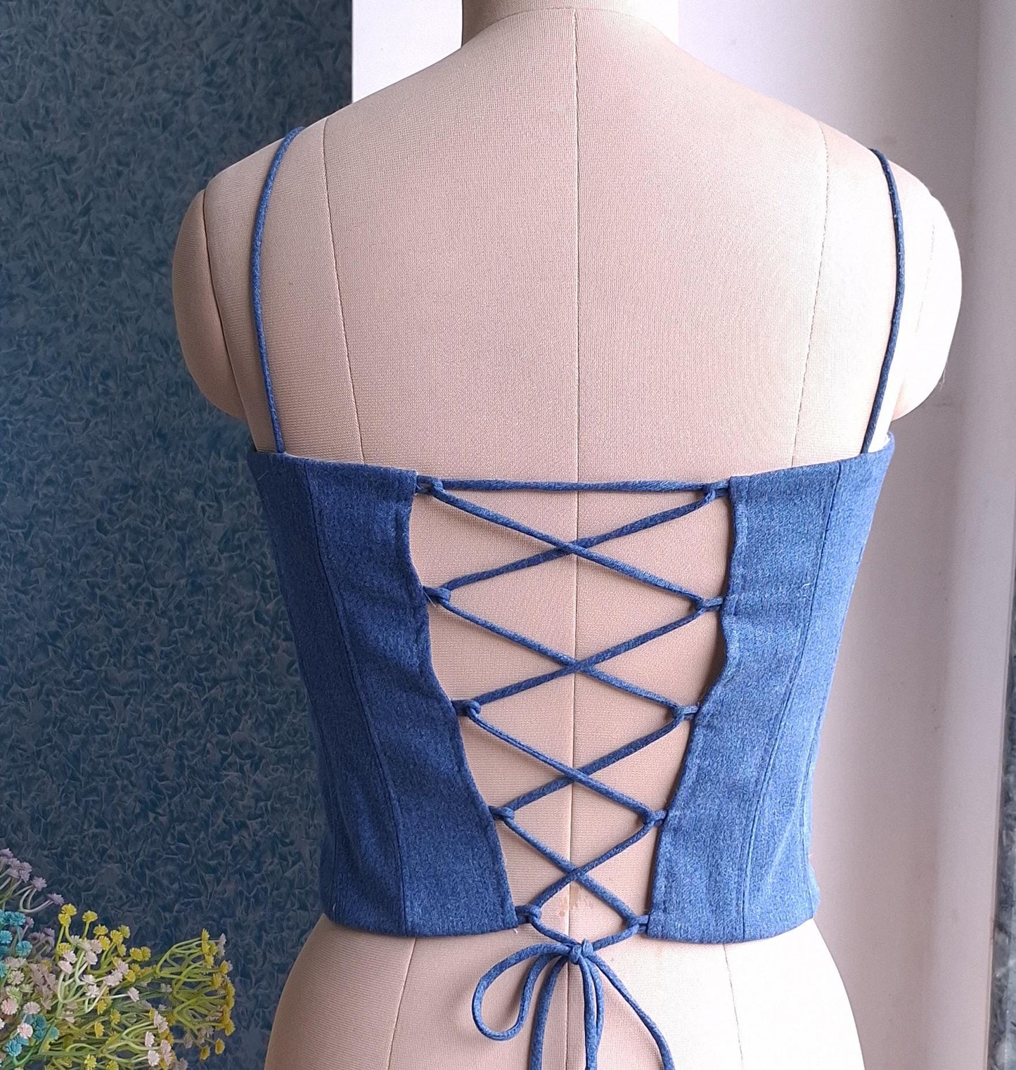 Blue Denim Spaghetti Corset Blouse DVCB_003