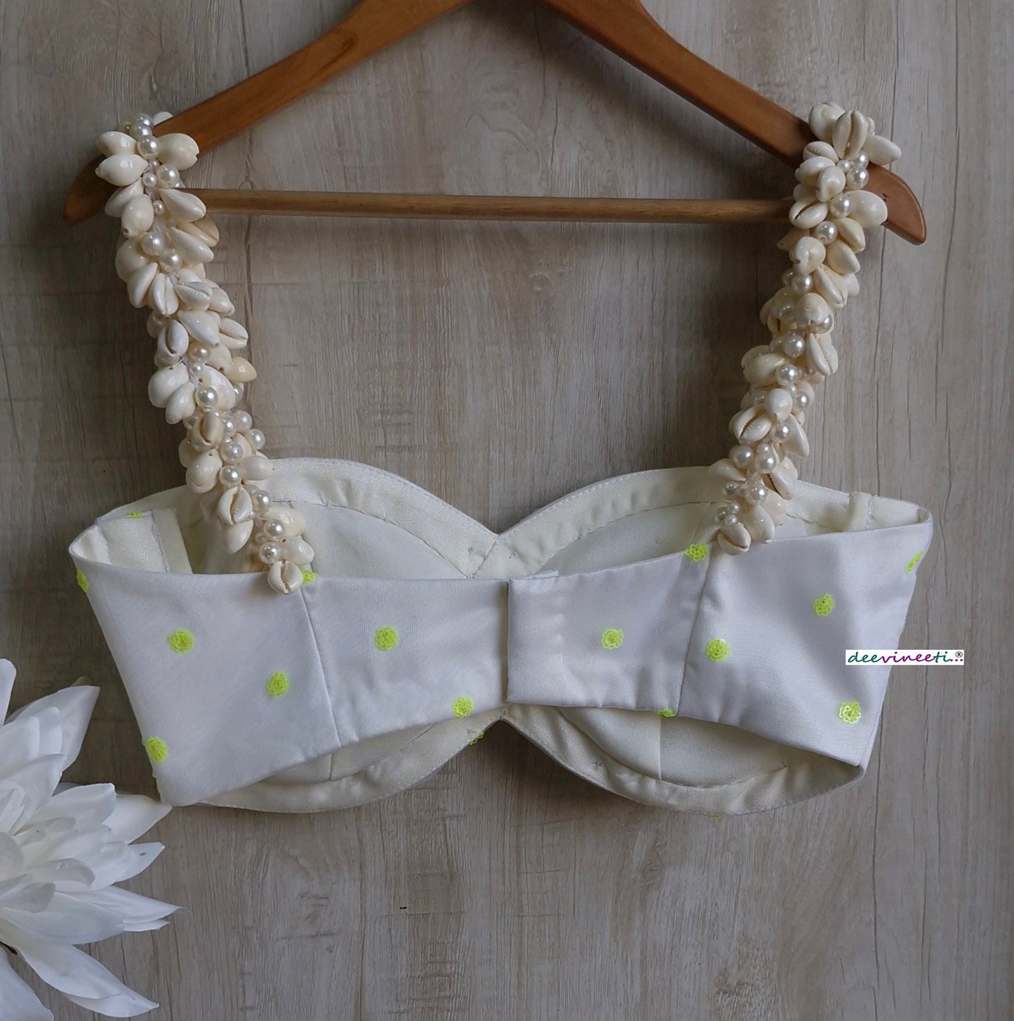 White  Shells Spaghetti Beach Wear Blouse  DVBL_359.