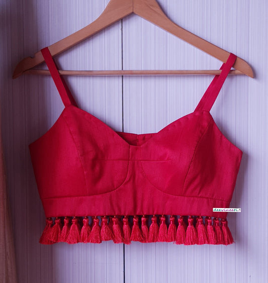 Red Raw Silk Spaghetti Blouse DVBL_234