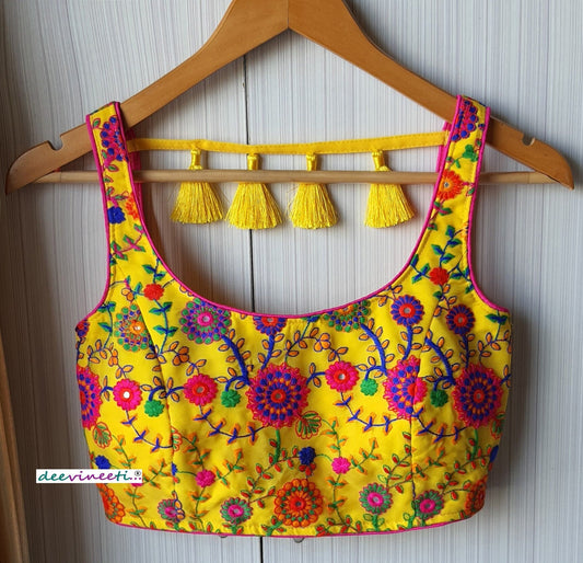 Thread Embroidered Yellow Georgette Blouse DVBL_066
