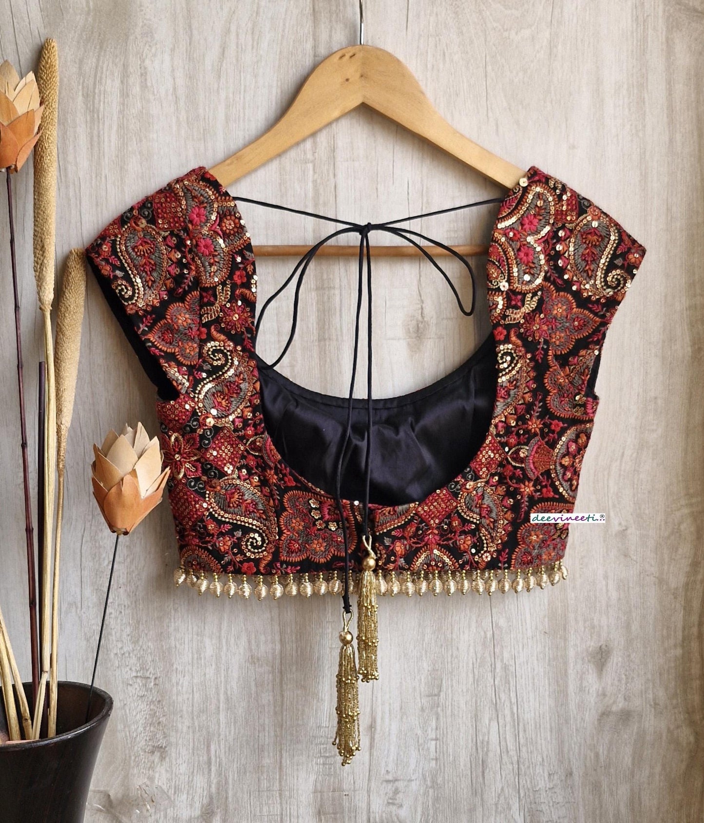Black Embroidered Cap Sleeves Blouse  DVBL_390