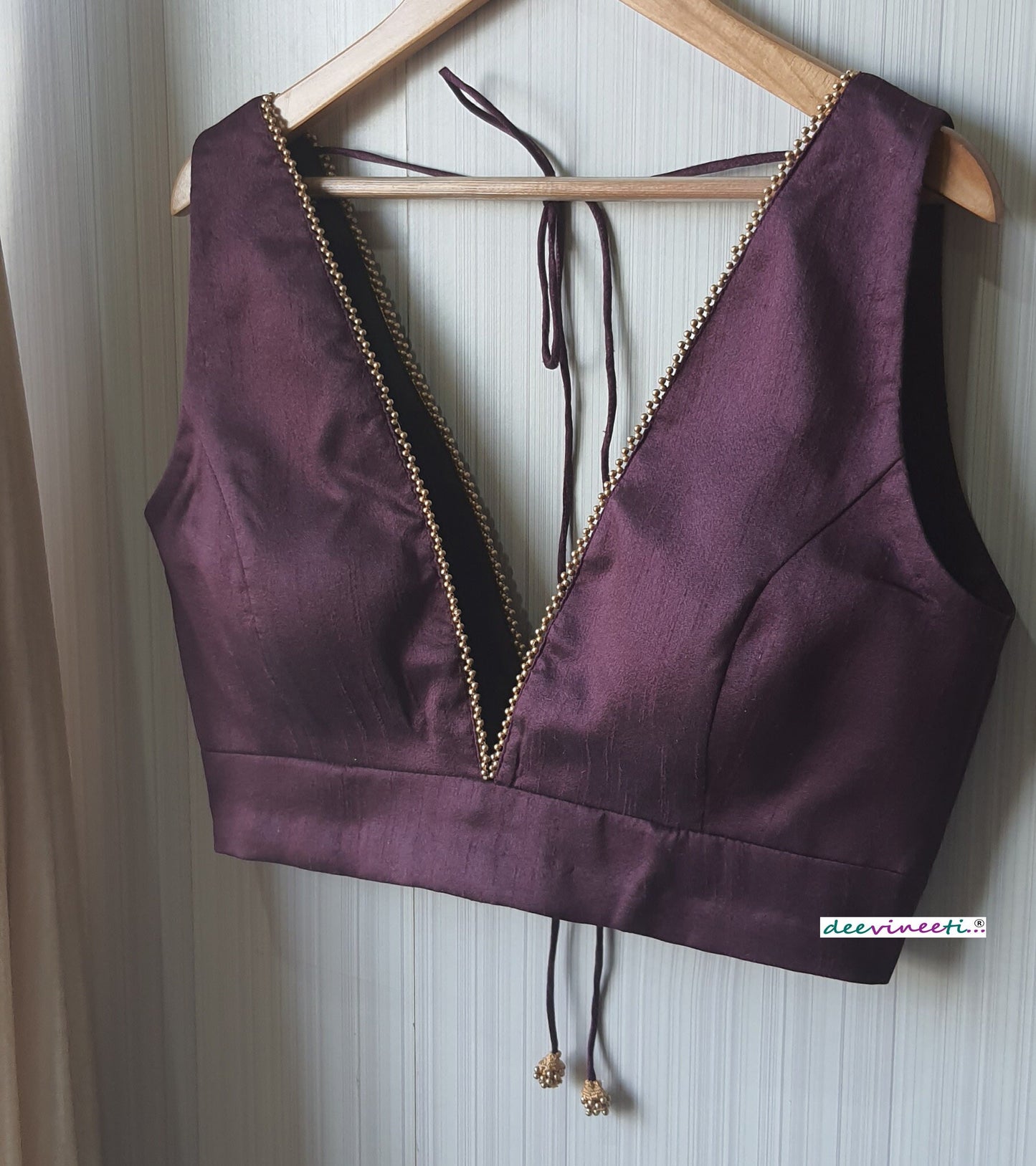 Raw Silk Deep Plunge Neckline Blouse DVBL_110