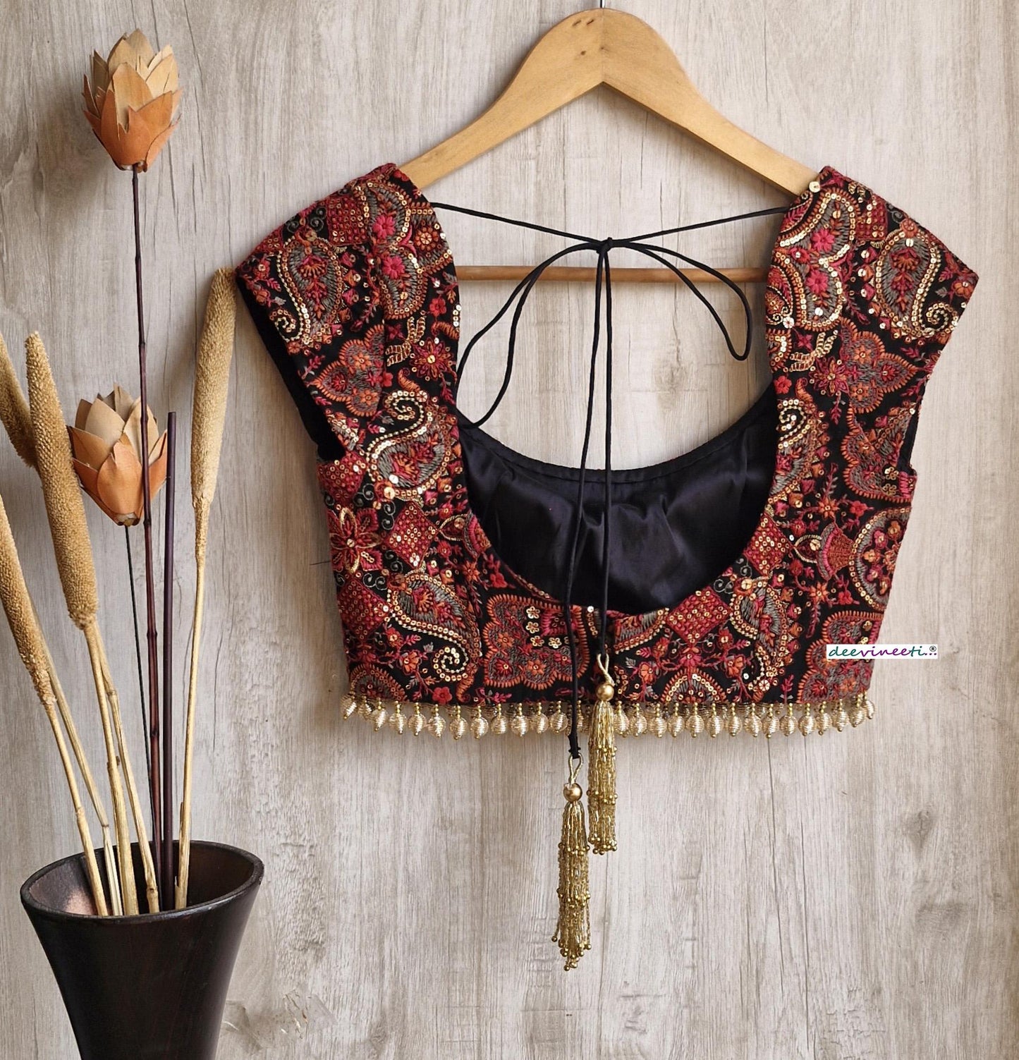 Black Embroidered Cap Sleeves Blouse  DVBL_390