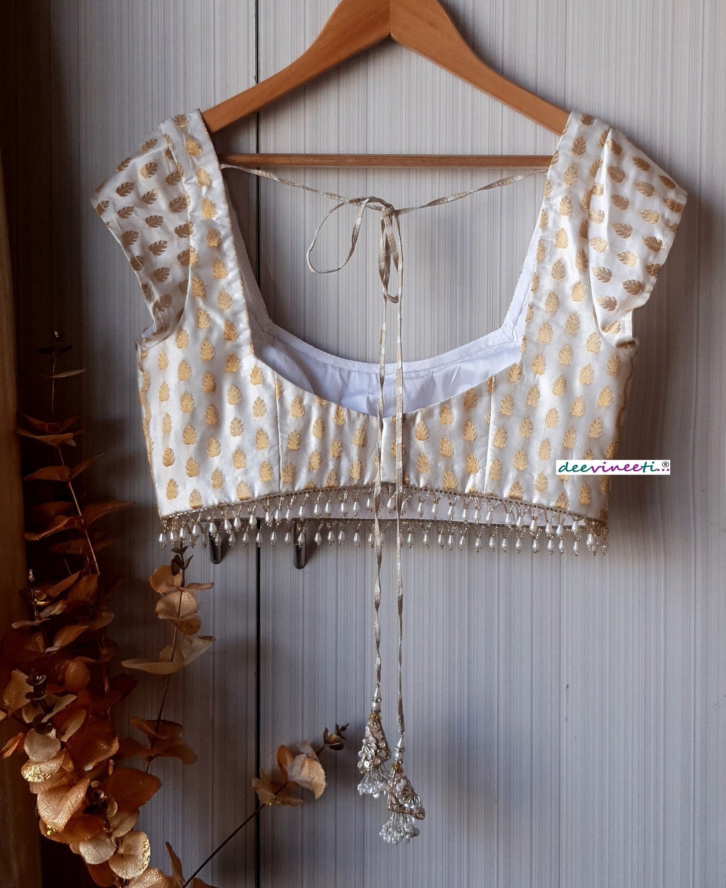 Ivory Brocade Cap Sleeves Blouse DVBL_189
