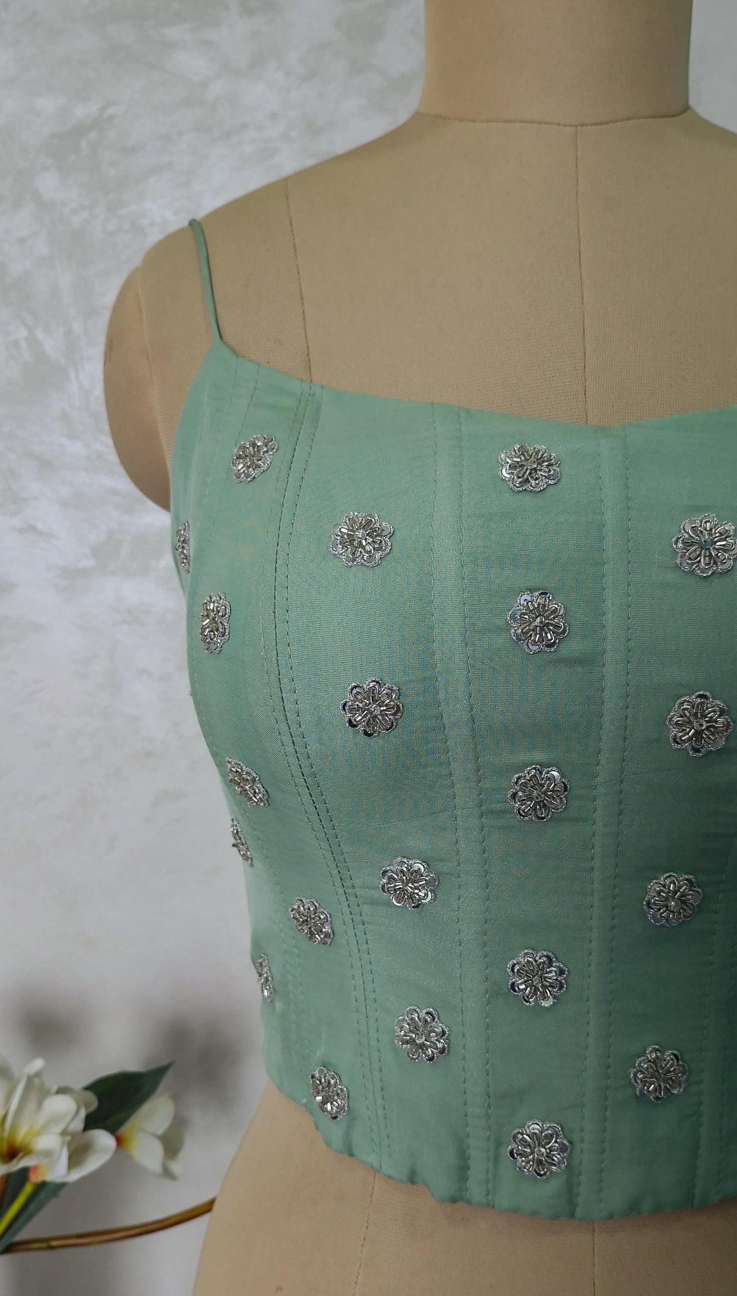 Mint Green Viscose Organza Spaghetti Corset Blouse DVCB_006