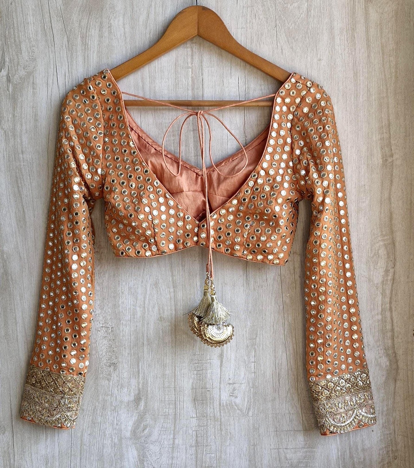 Brown Embroidered Georgette Deep V Neck Blouse DVBL_457