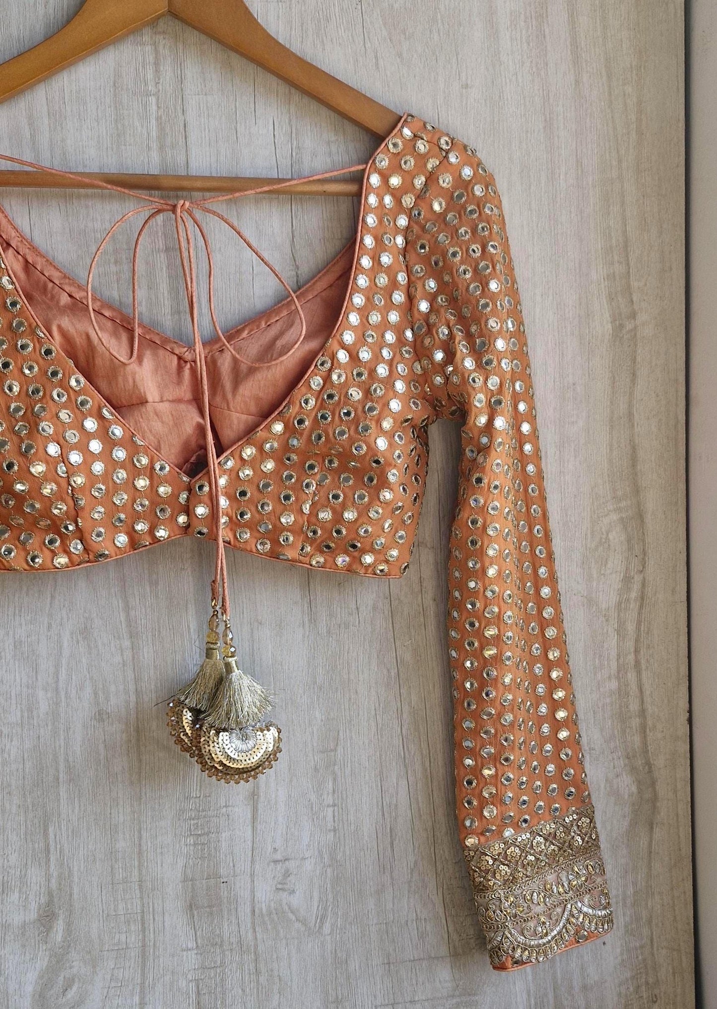 Brown Embroidered Georgette Deep V Neck Blouse DVBL_457