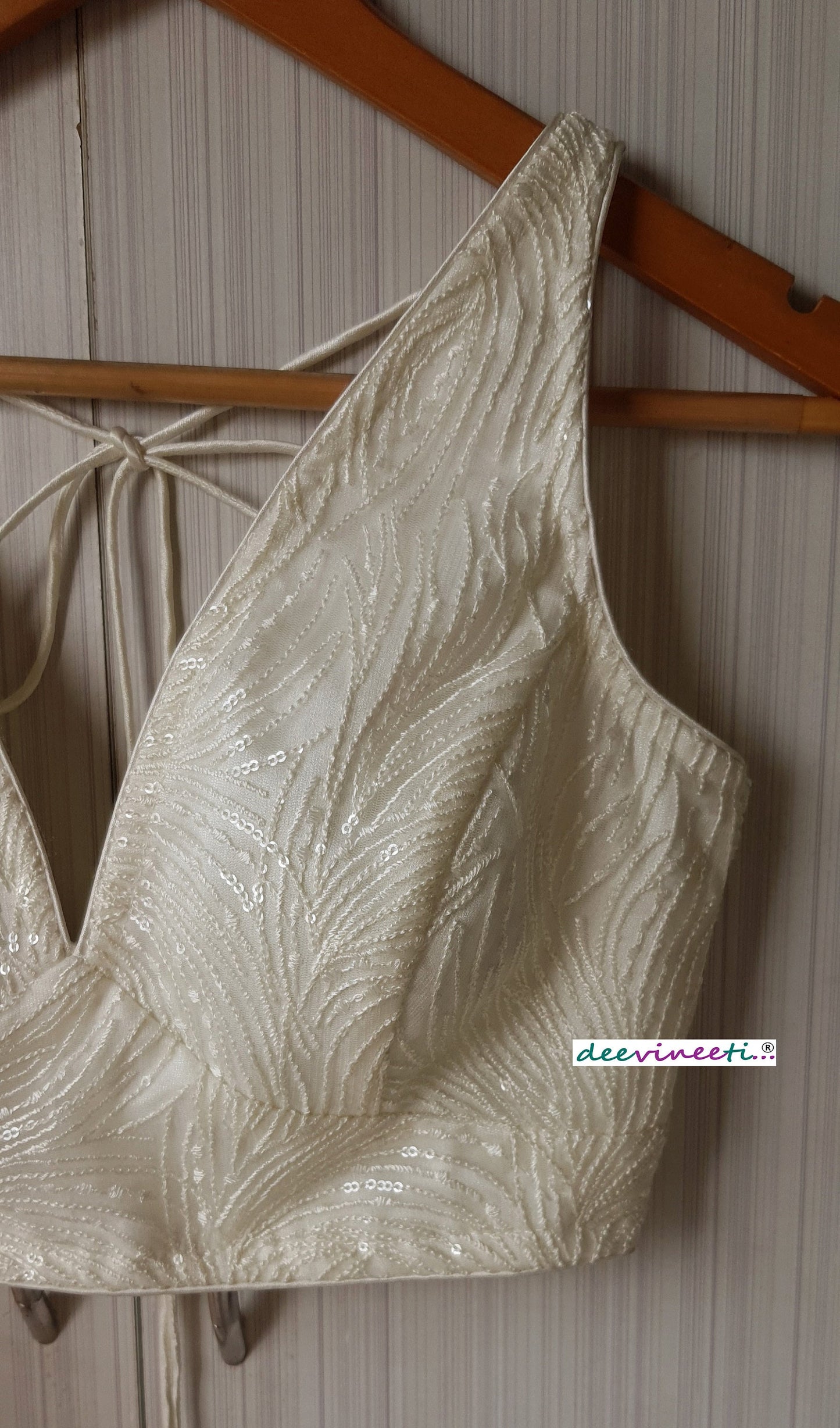 Embroidered Net Deep V Neck Blouse DVBL_259