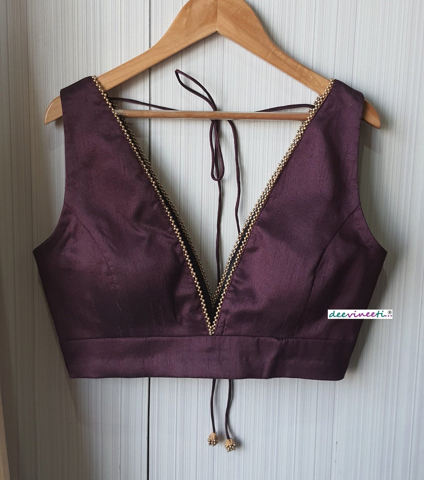 Raw Silk Deep Plunge Neckline Blouse DVBL_110