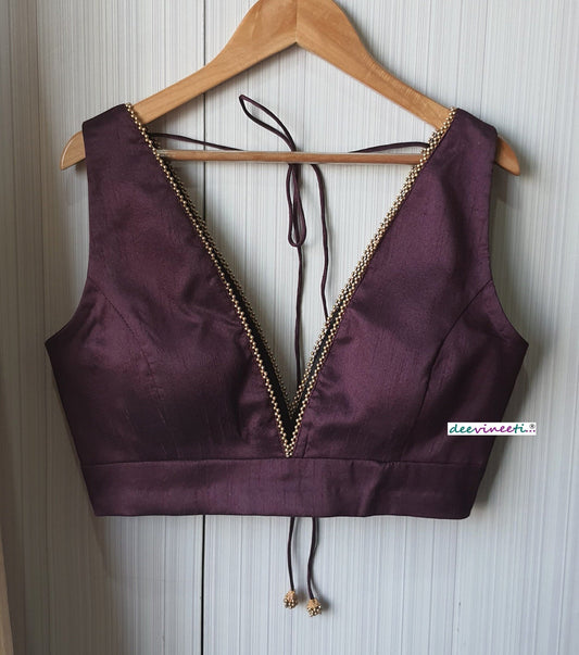 Raw Silk Deep Plunge Neckline Blouse DVBL_110