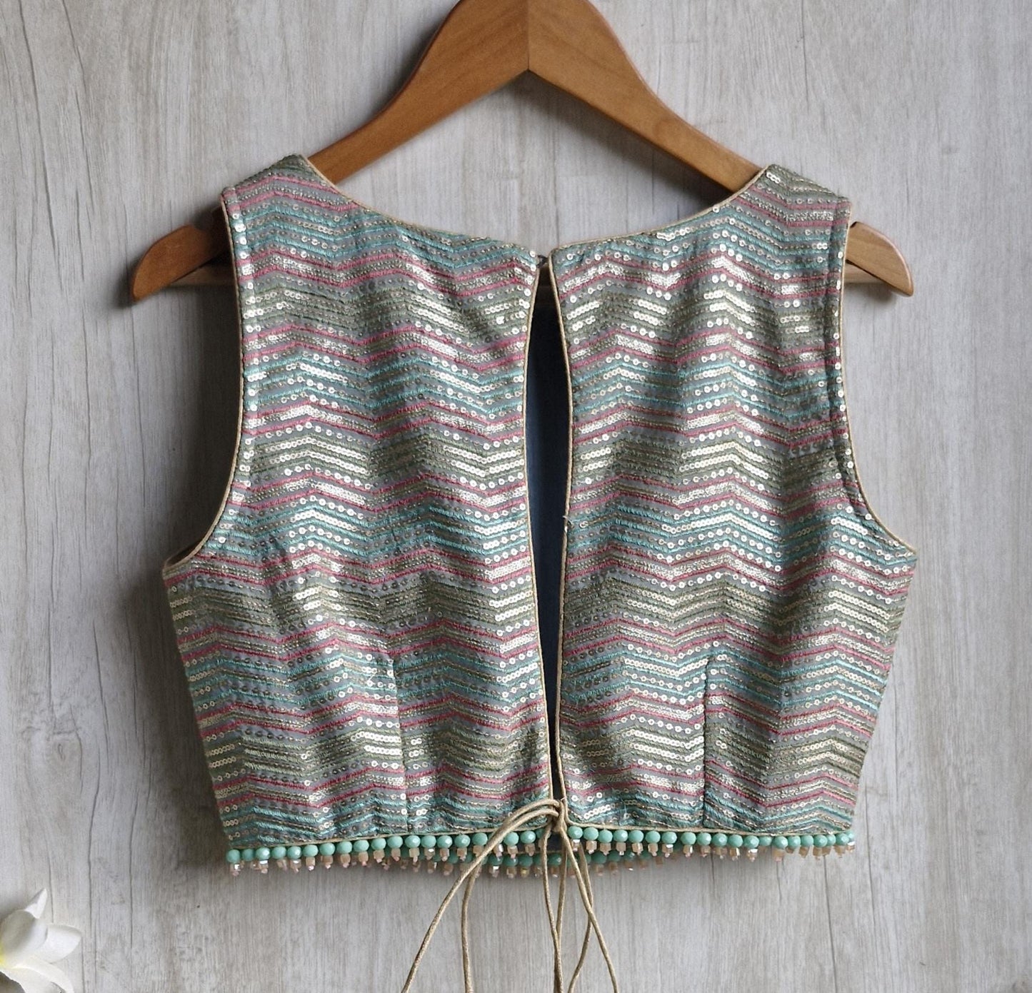 Multicolor Embroidered Grey Blouse Boat Neck Blouse DVBL_452