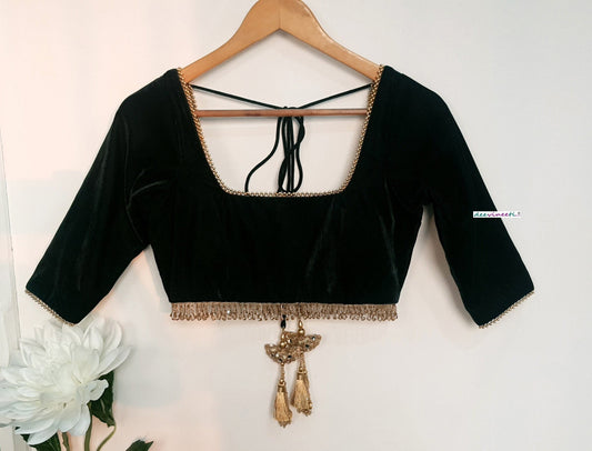Dark Green Velvet Square Neck Blouse DVBL_328