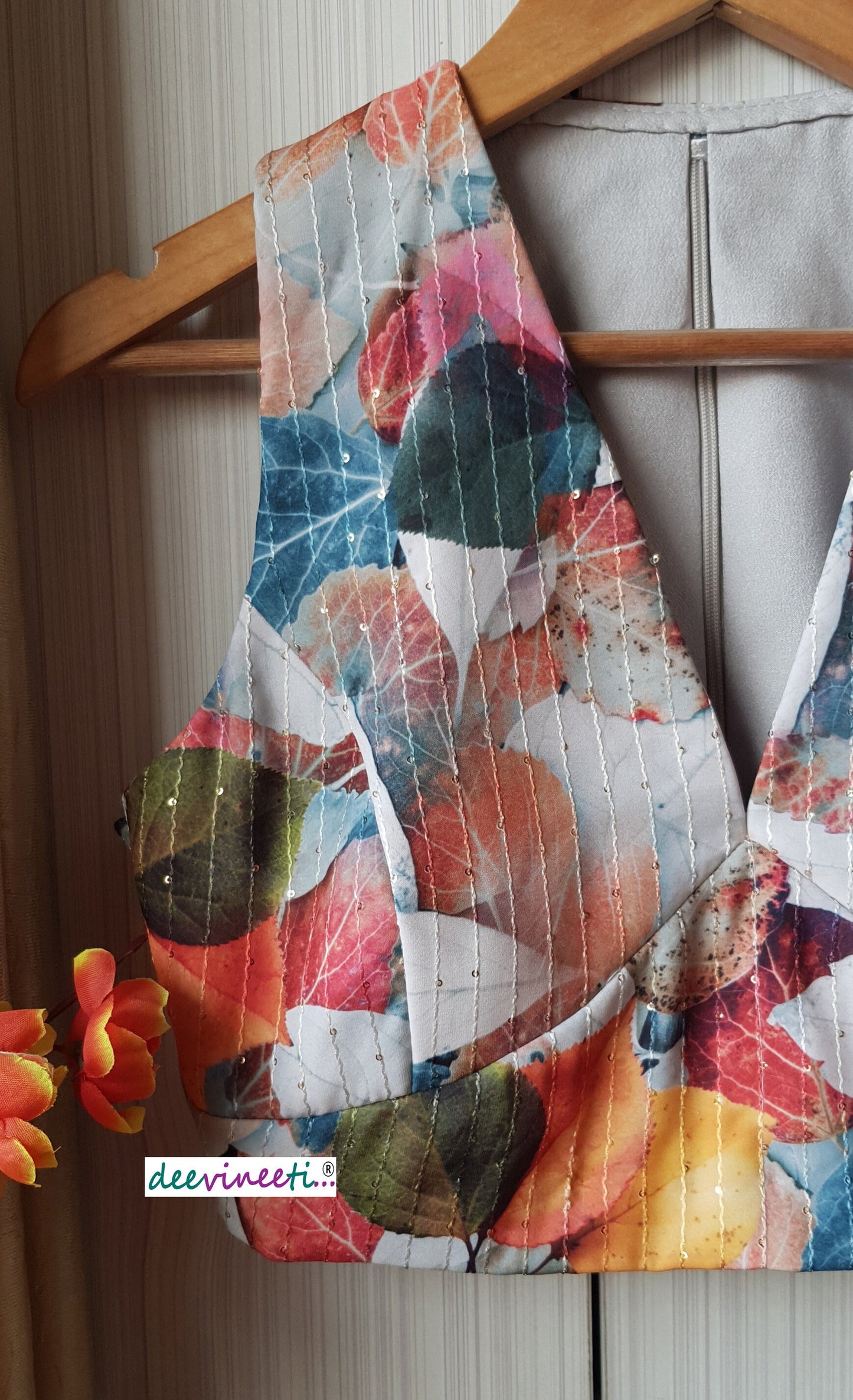 Multicolor Printed V Neck Blouse DVBL_177