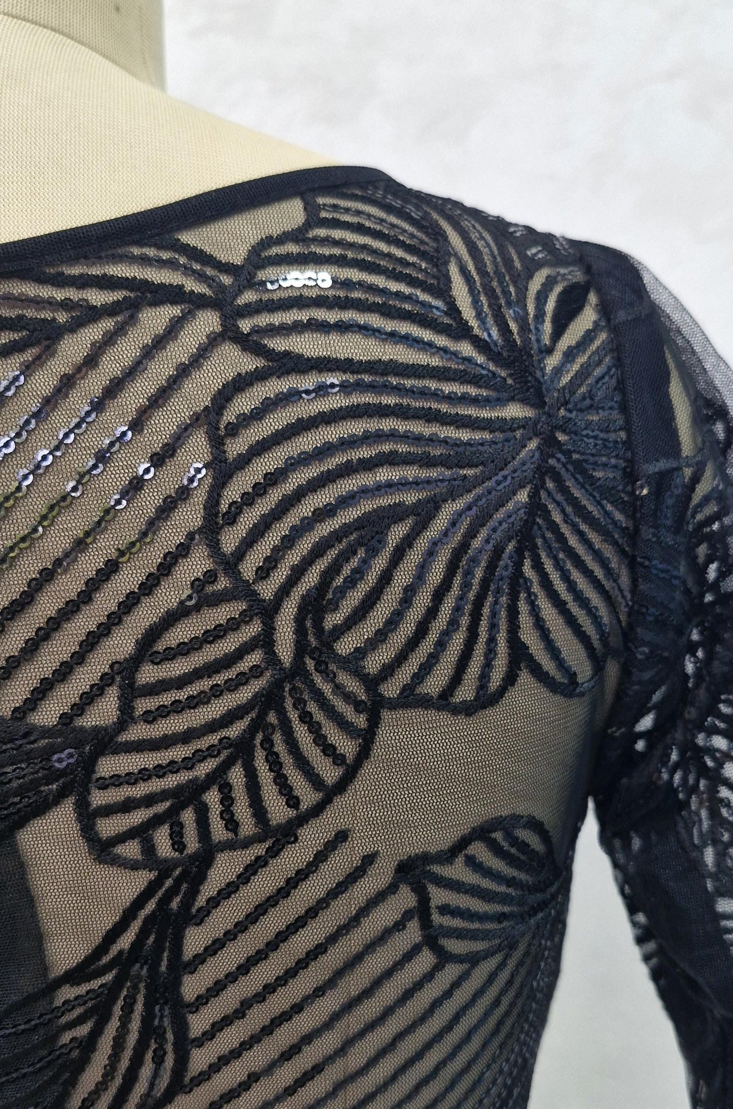 Embroidered Net Black Blouse with Sleeves DVBL_418