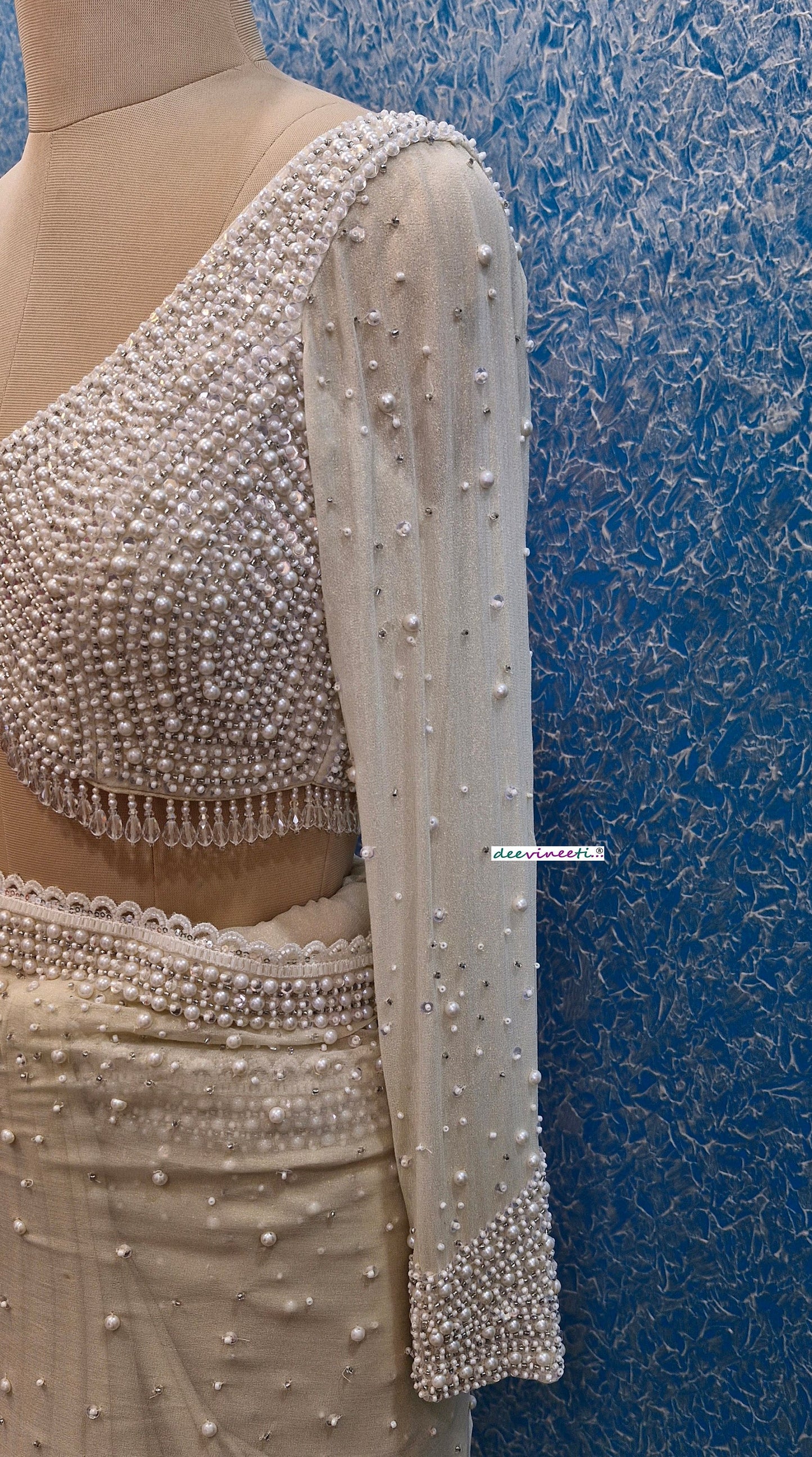 Beads and Sequins Hand Embroidered  V Neck Blouse DVBL_361