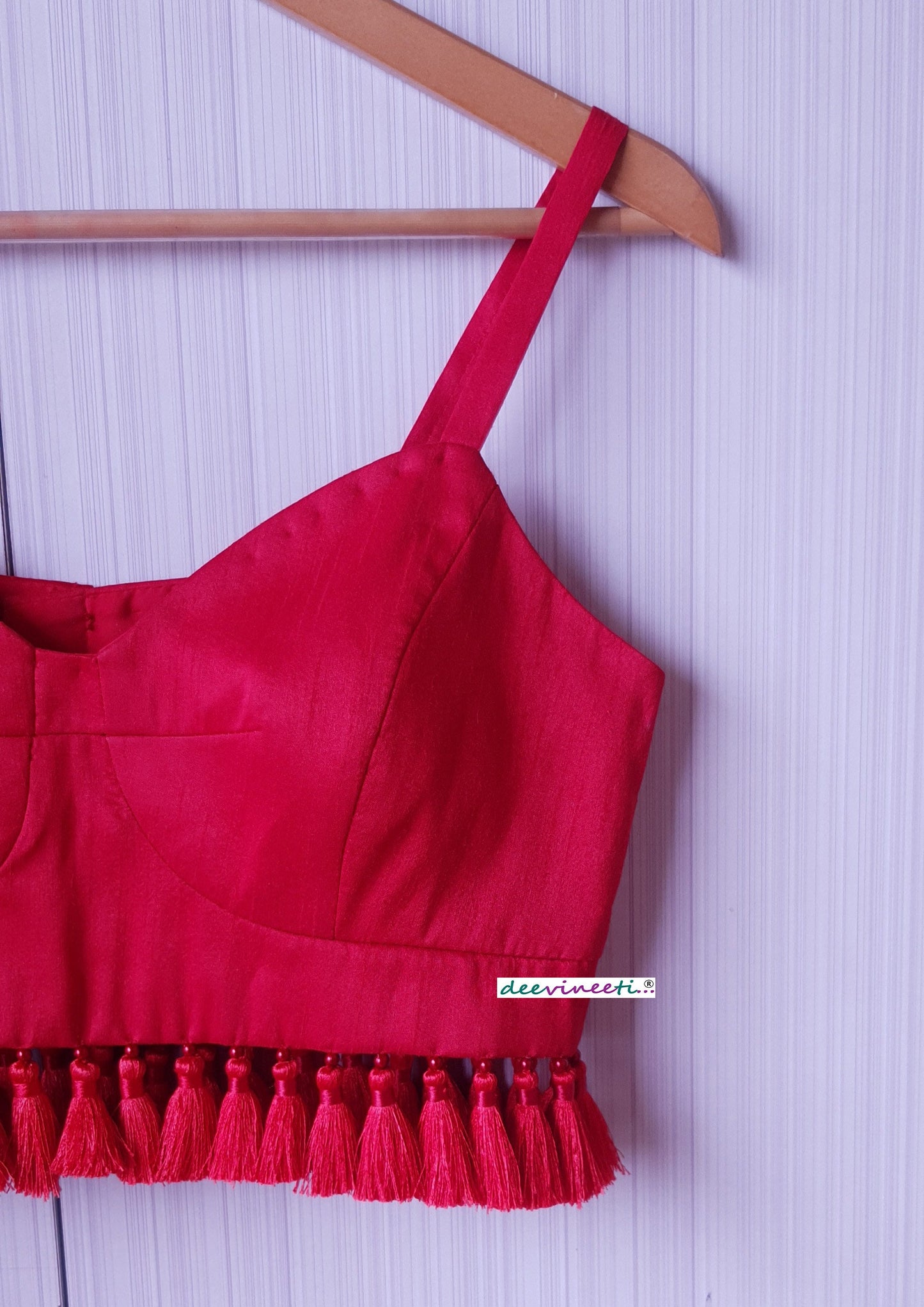 Red Raw Silk Spaghetti Blouse DVBL_234